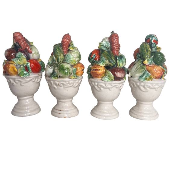 Vintage Large Italian Majolica Vegetable Topiary Centerpiece Ring 8 Piece Set - Picture 4 of 16